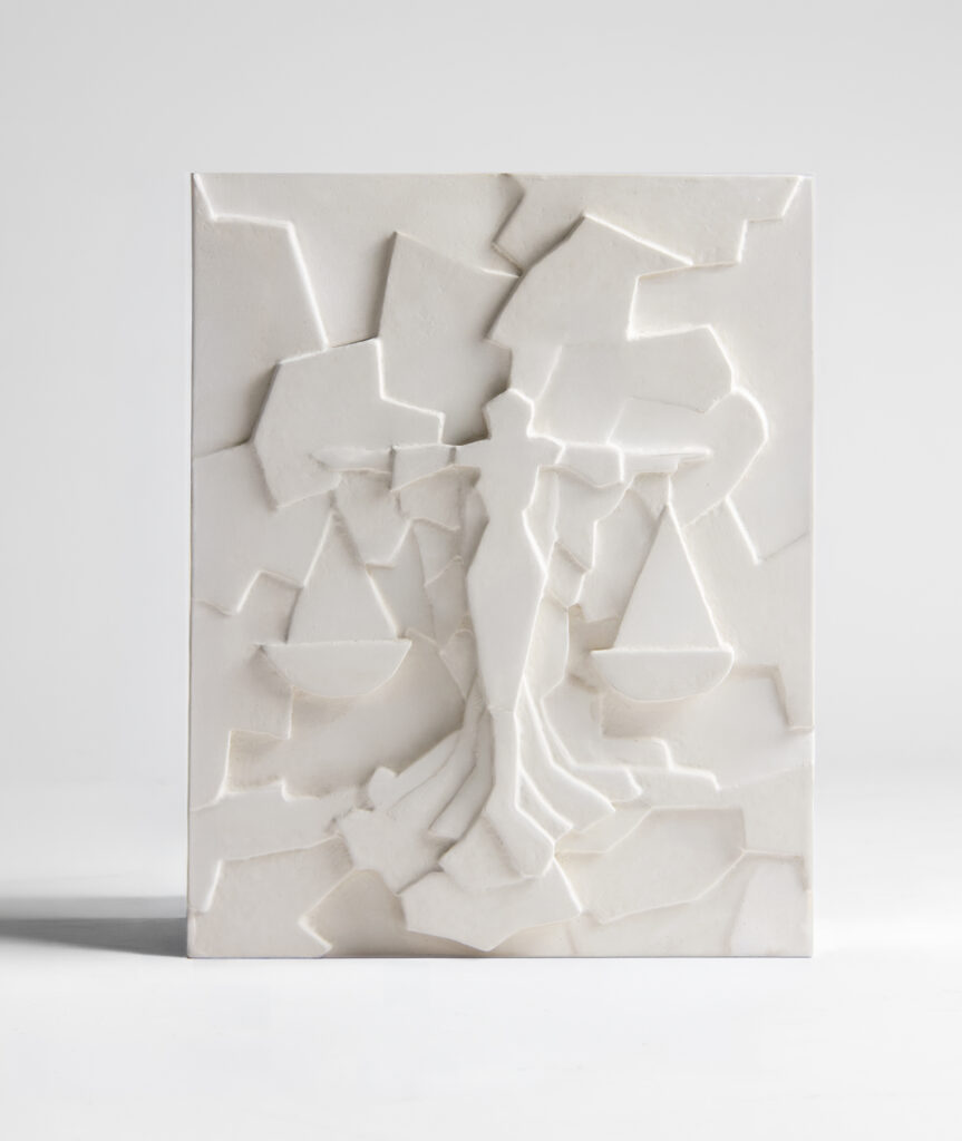 Detail of ASTRO Libra sculptural plaster lamp by TRE PARIS